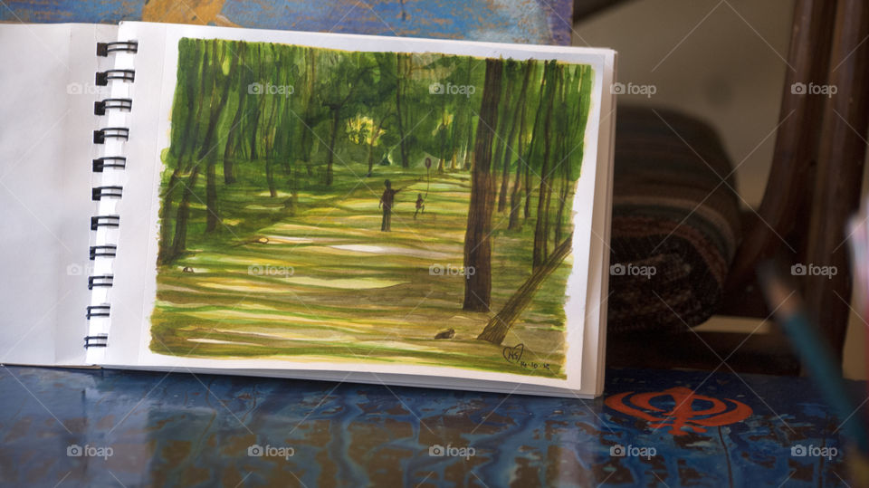 Experimenting with light, texture, human figures and depth in watercolours.