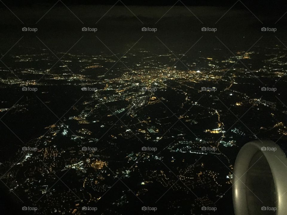 Atlanta Night Sky Aerial. The city looks beautifully lit and peaceful from 30,000ft. 