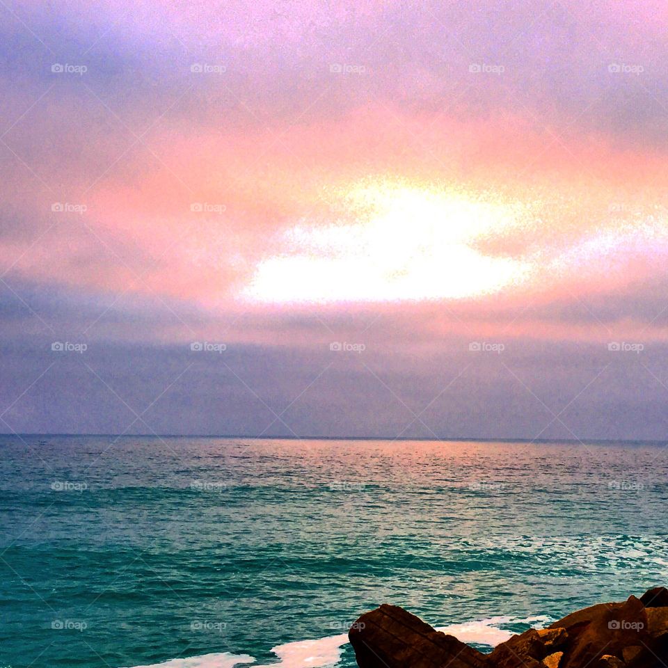 Sunset at the beach. Pink sunset