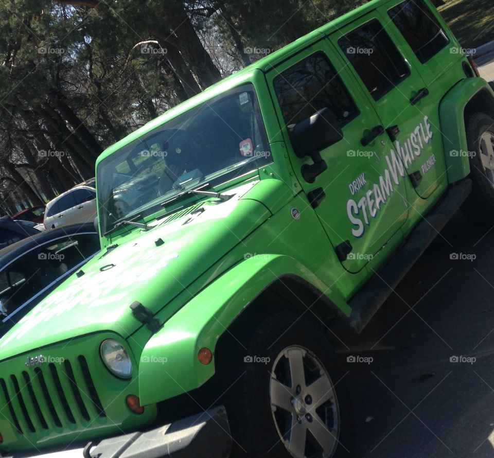 Steam whistle the green Jeep