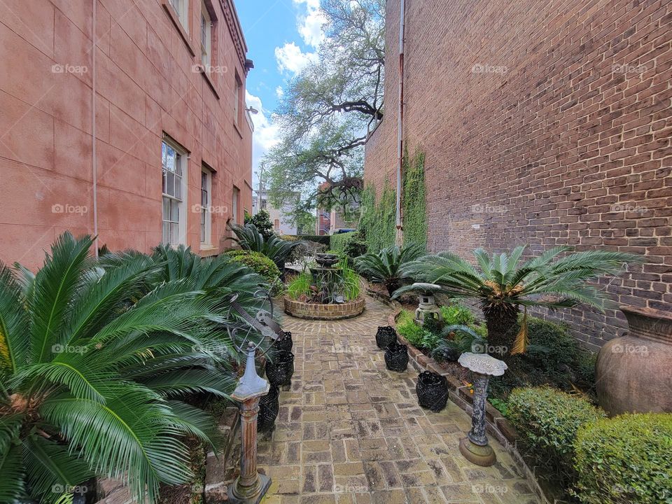 a passageway could be a courtyard with a fountain