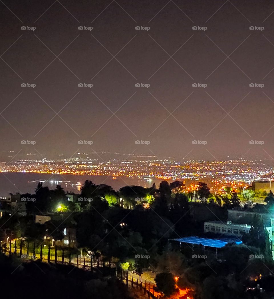 Night view of the seaside town