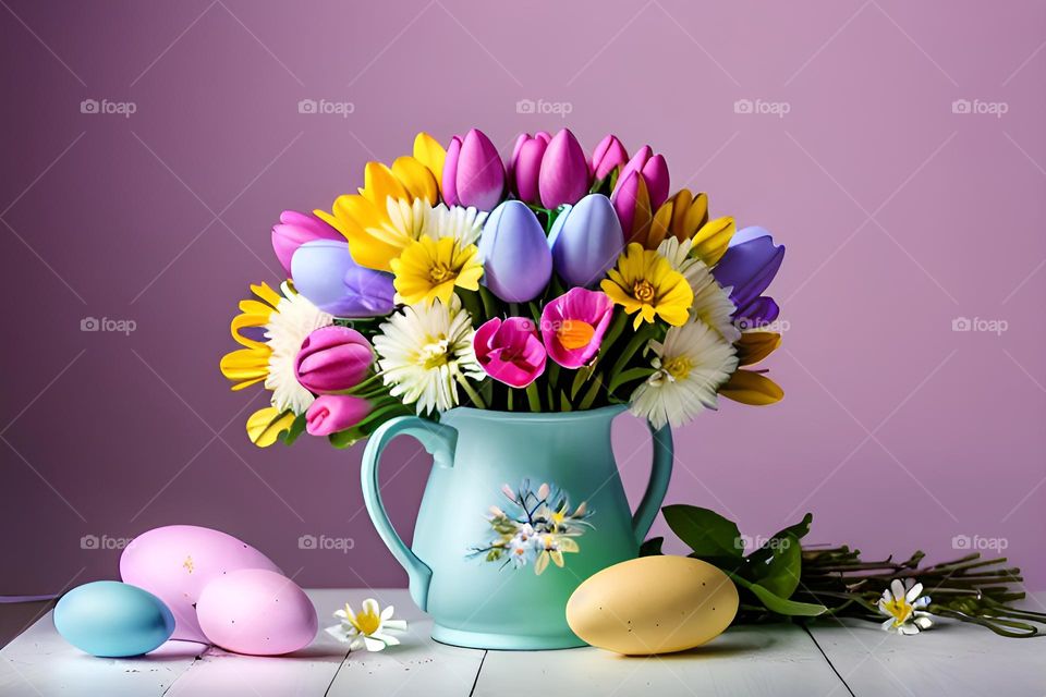 Easter, Easter feast, Easter eggs, colored eggs, Spring, Egg, flowers