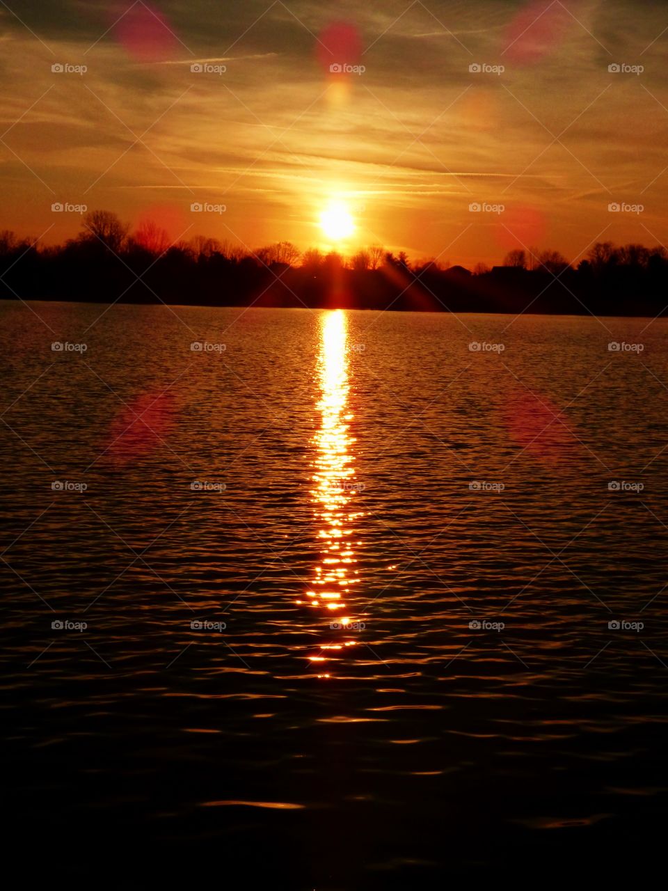 Beautiful sunset over the lake in Indiana. 