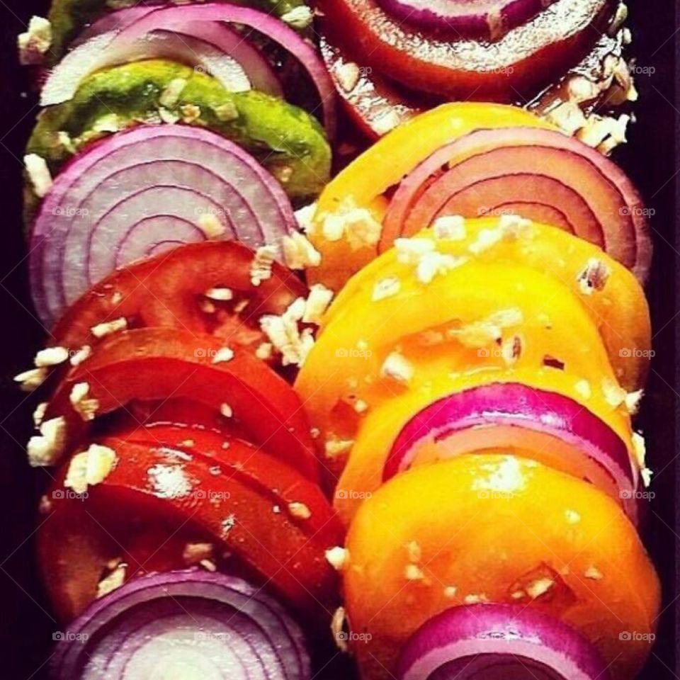 Heirloom Tomatoes & Onion Salad. Tomatoes, onions, & garlic 