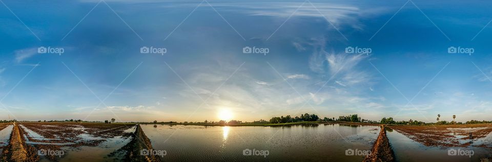 sunshine . sunshine panorama at paddy field,  Thailand 