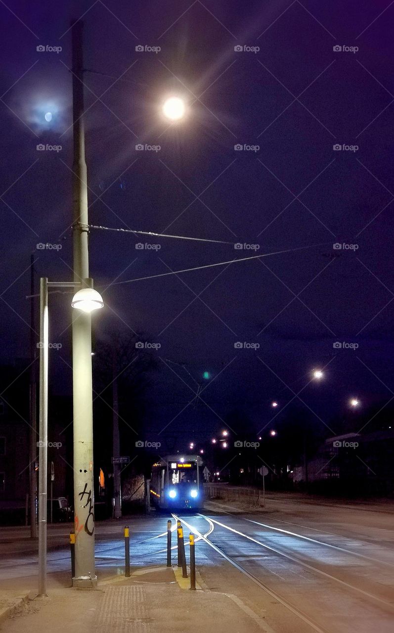 Tram in the winter morning