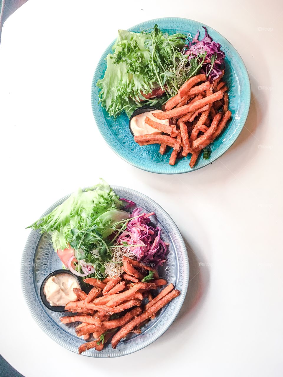 vegan burger and sweet potato fries