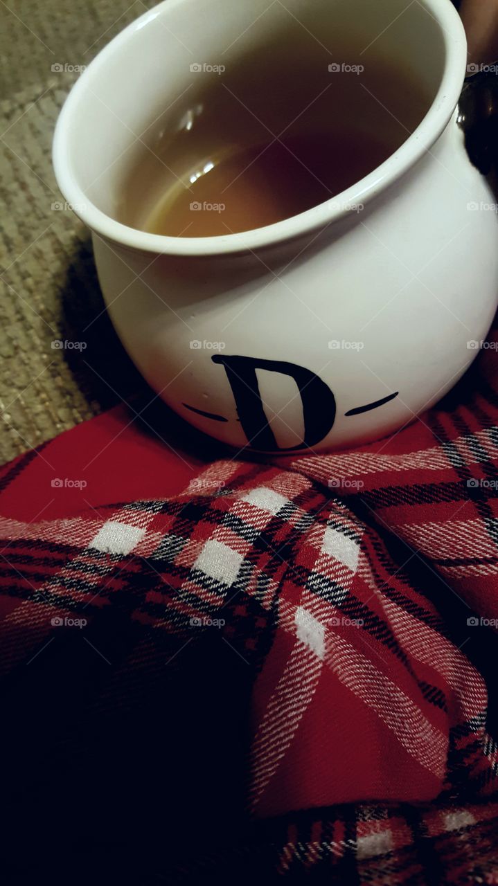 staying warm drinking tea