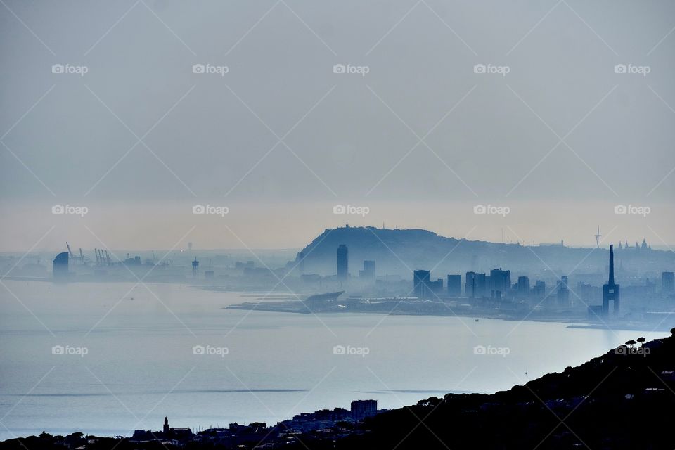 View of city at foggy weather , barcelona