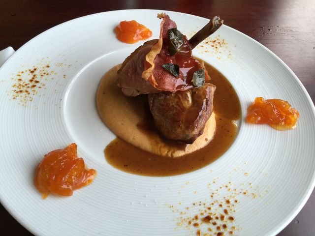 Fancy duck dish with apricot preserves.