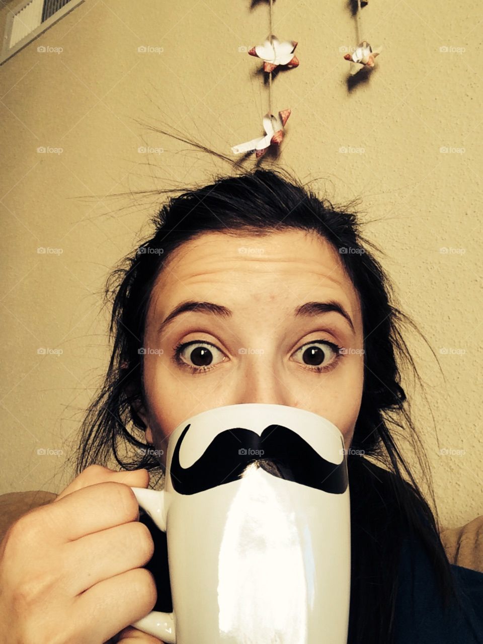Mustache mug. Drinking coffee with a mustache. 