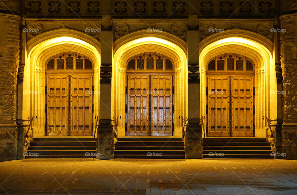 Three illuminated doors