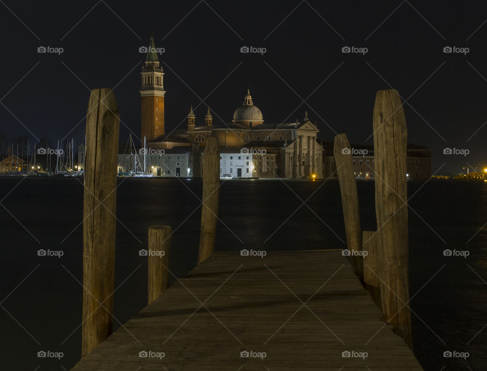 View across the lagoon. Venice at night. 