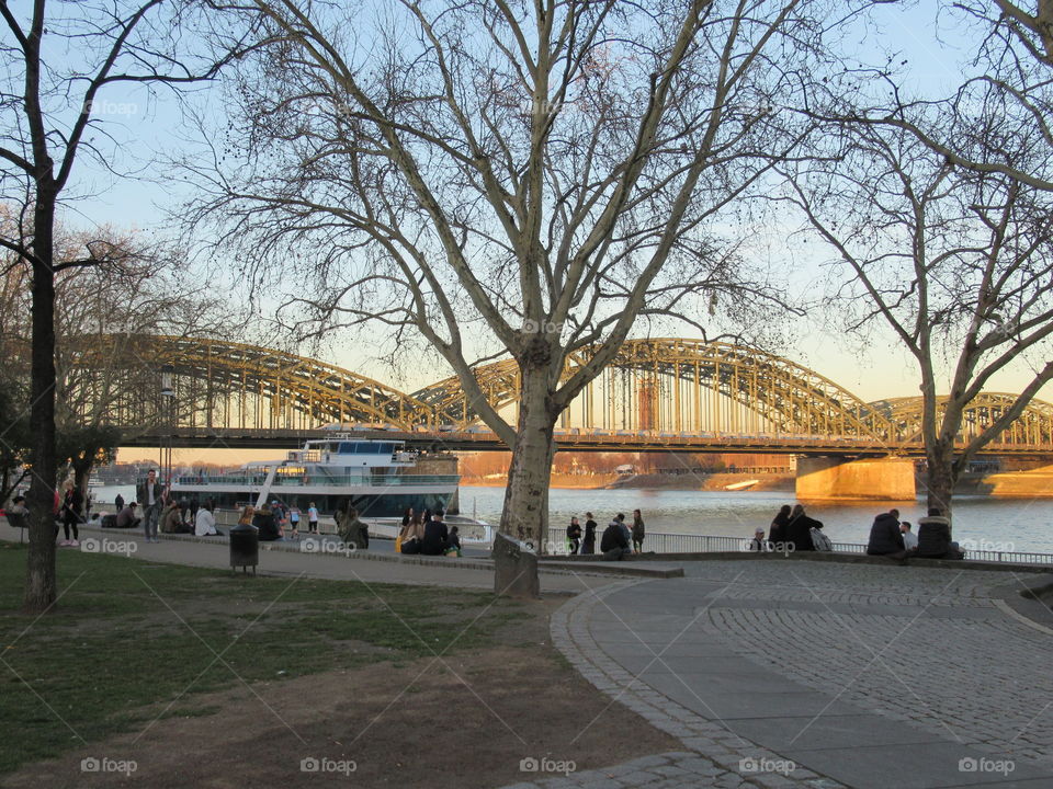 view looking across to the Rhein also Hohenzollern bridge in the background