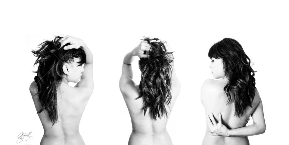 Group of topless girl on white background