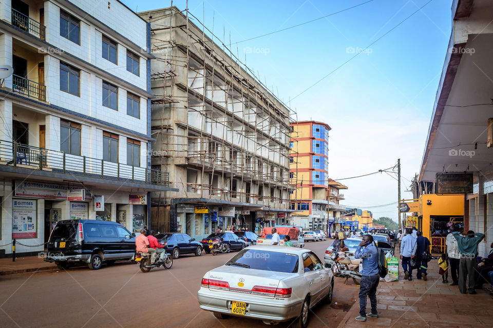 Buildings. arcades in Jinja town Uganda