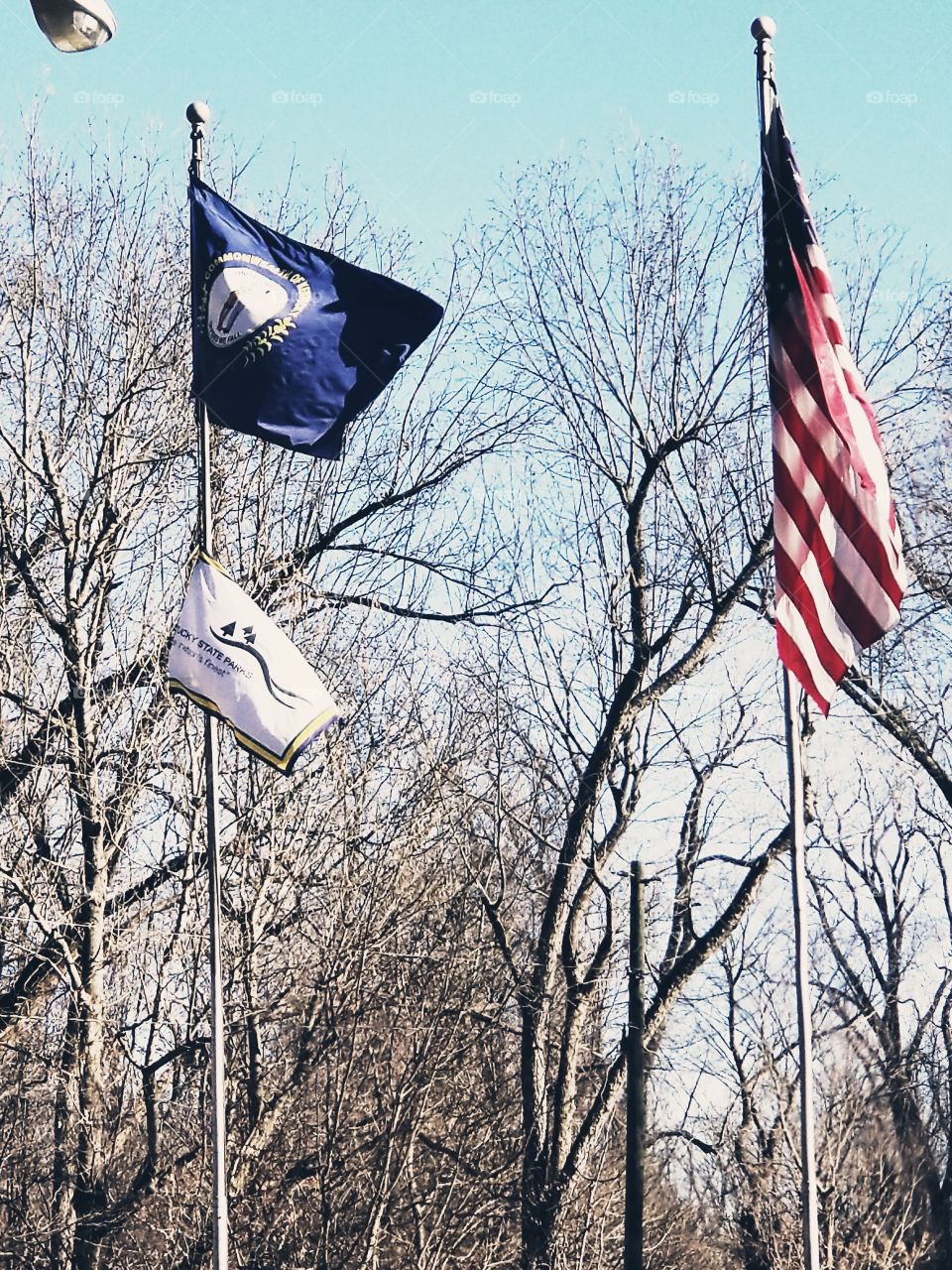 Columbus-Belmont State Park flags in the wind