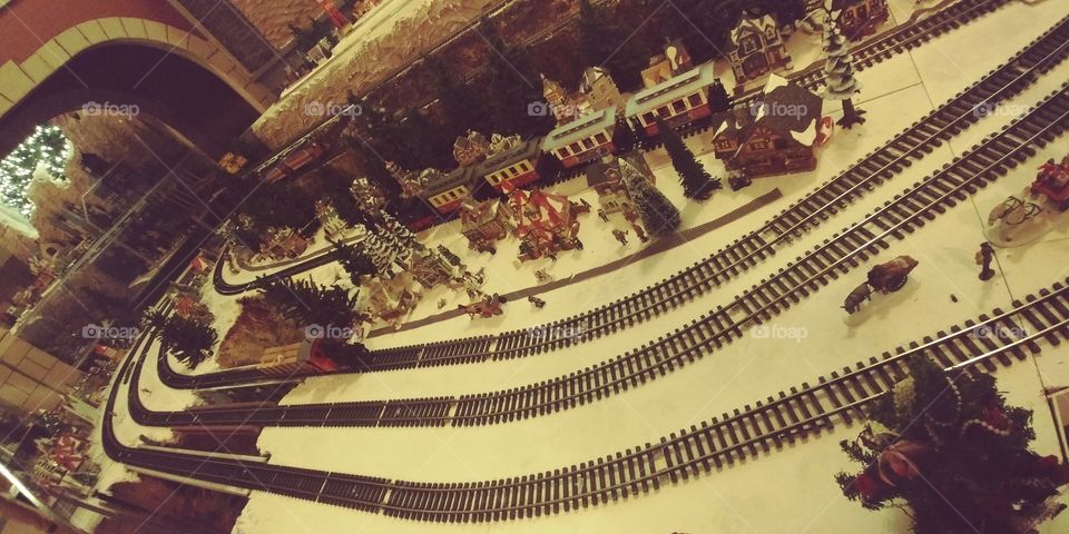 Christmas train set display