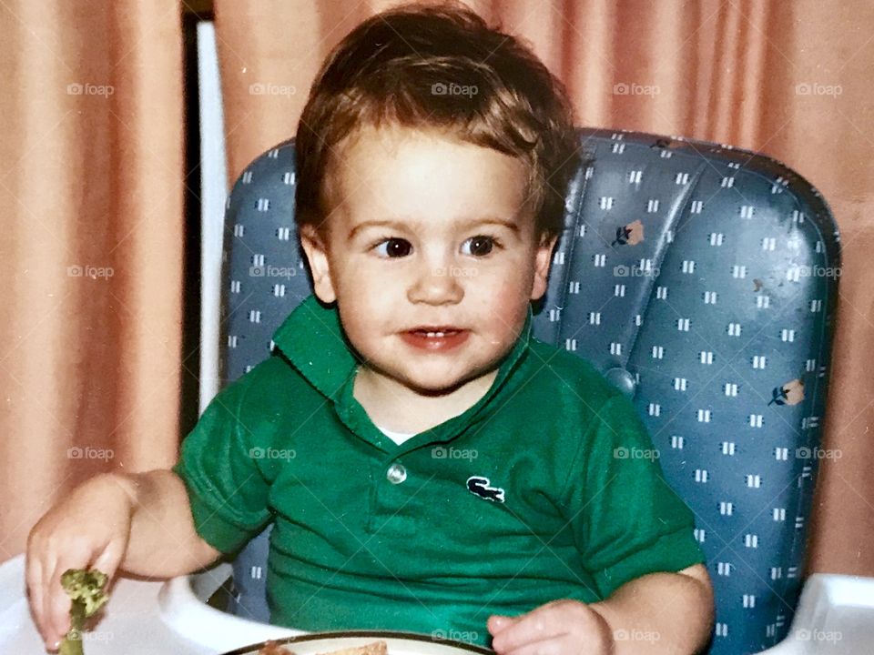 Teaching Good Eating Habits as you can see, that is fresh steamed broccoli in his hand. He calls them “trees” lol