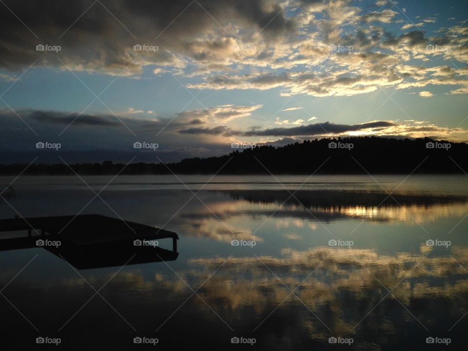 Sunrise over the lake in Poland countryside 