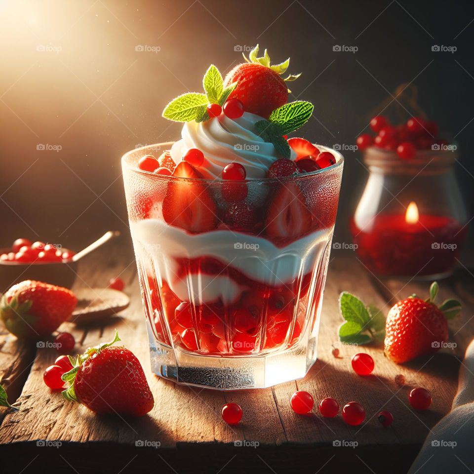 Fresas con Crema y hojas de menta