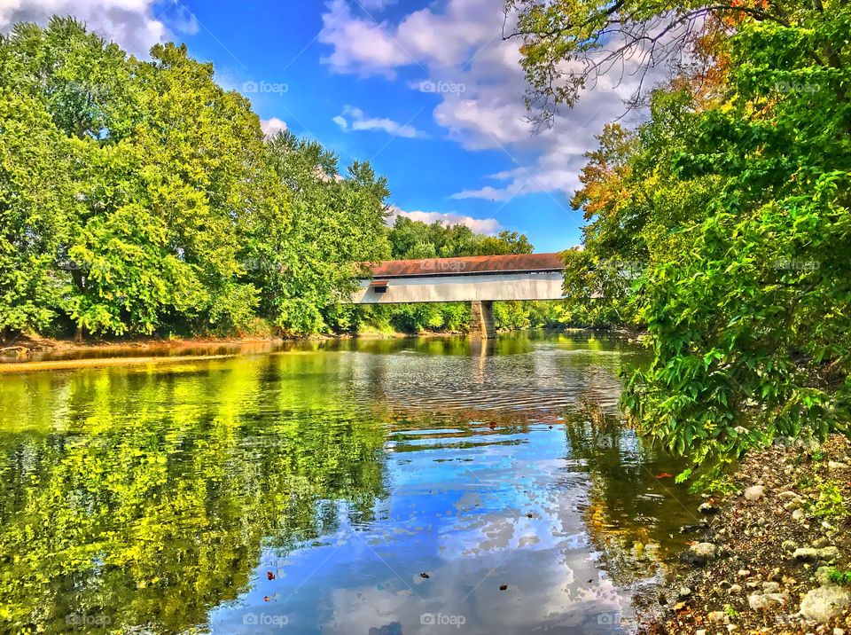 Beautiful view at the old covered bridge in Indiana 