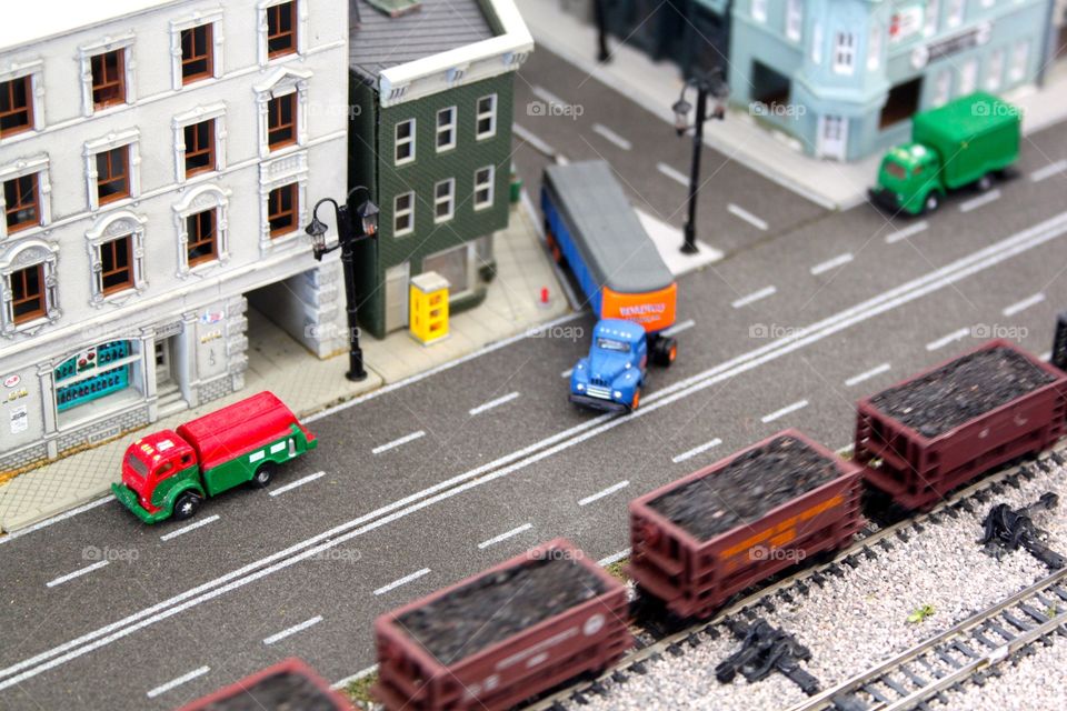 Toy train street scene