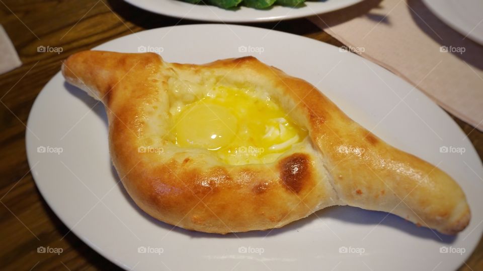 Hachapri a cheese bread with egg