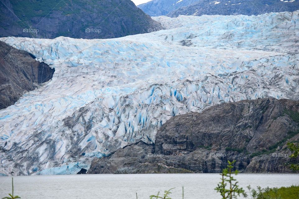 A closeup look at the impressive Mendenhall Glacier in Alaska which is many miles long