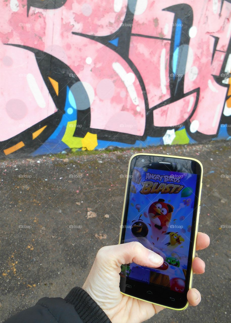 Telephone, People, Woman, Street, Graffiti