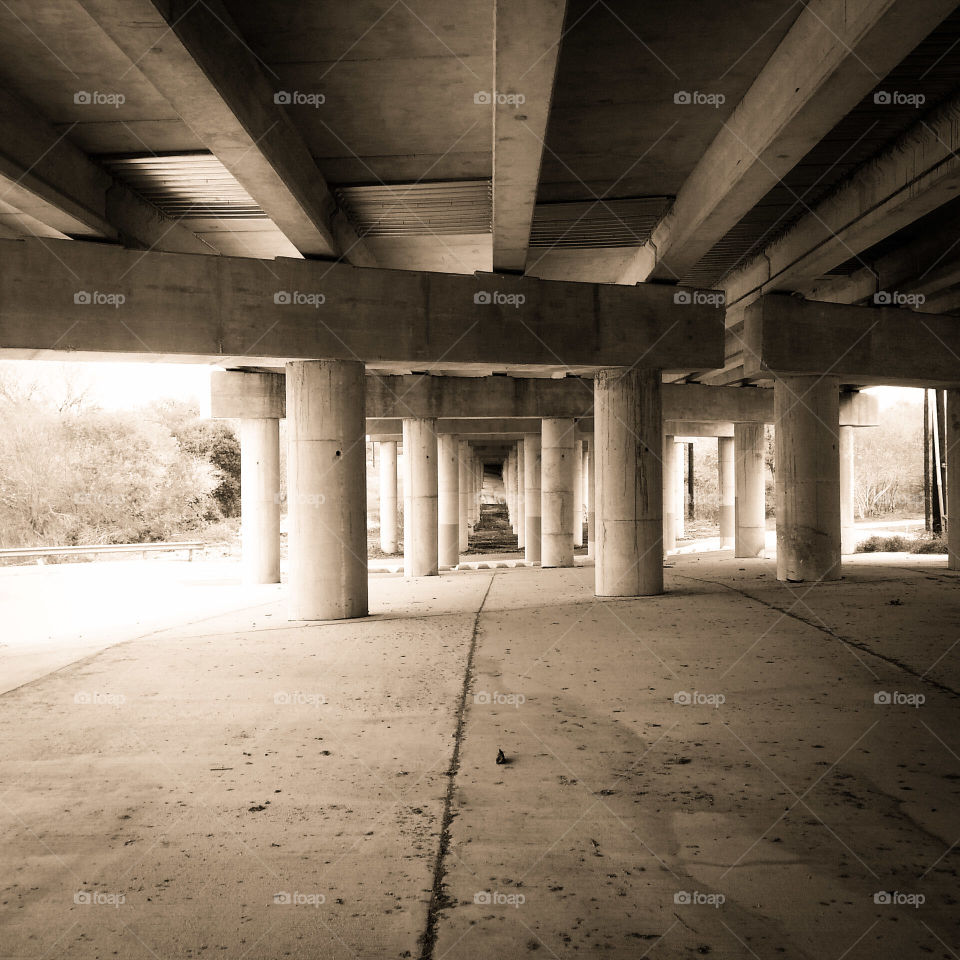 Under the bridge in sepia