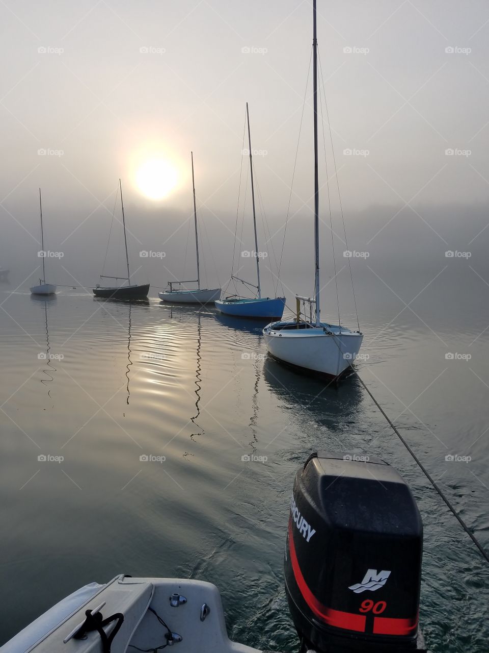 Towing Boats In The Fog