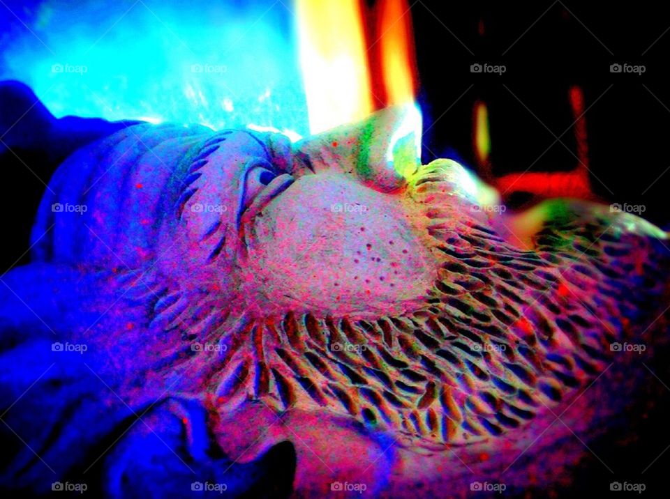 Face statue at university or Iowa.