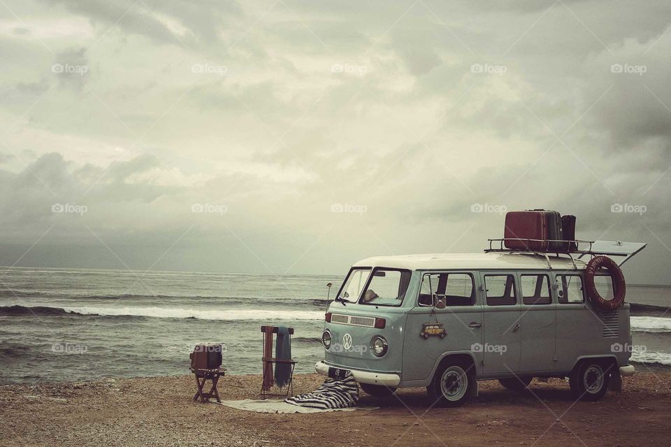 classic bus car blended in vintage style