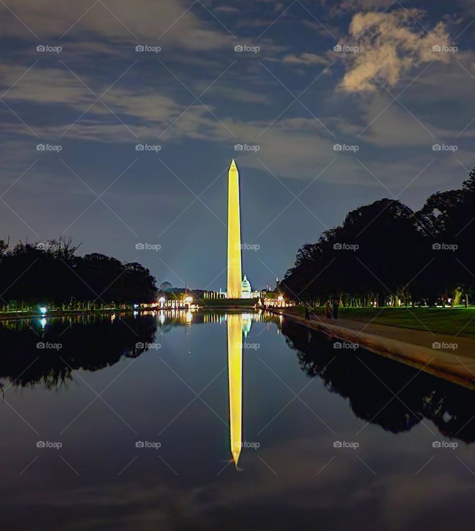 The Washington monument and the US Capitol building are seen from the Lincoln monument across the reflecting pond