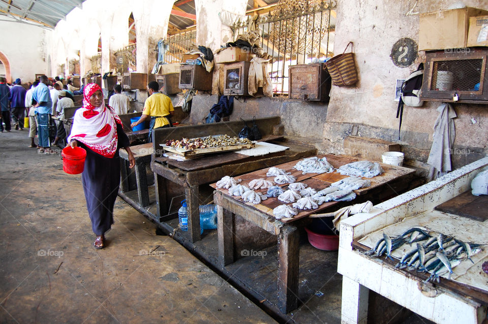 Fishmarket in Stonetown on Zanzibar Africa.