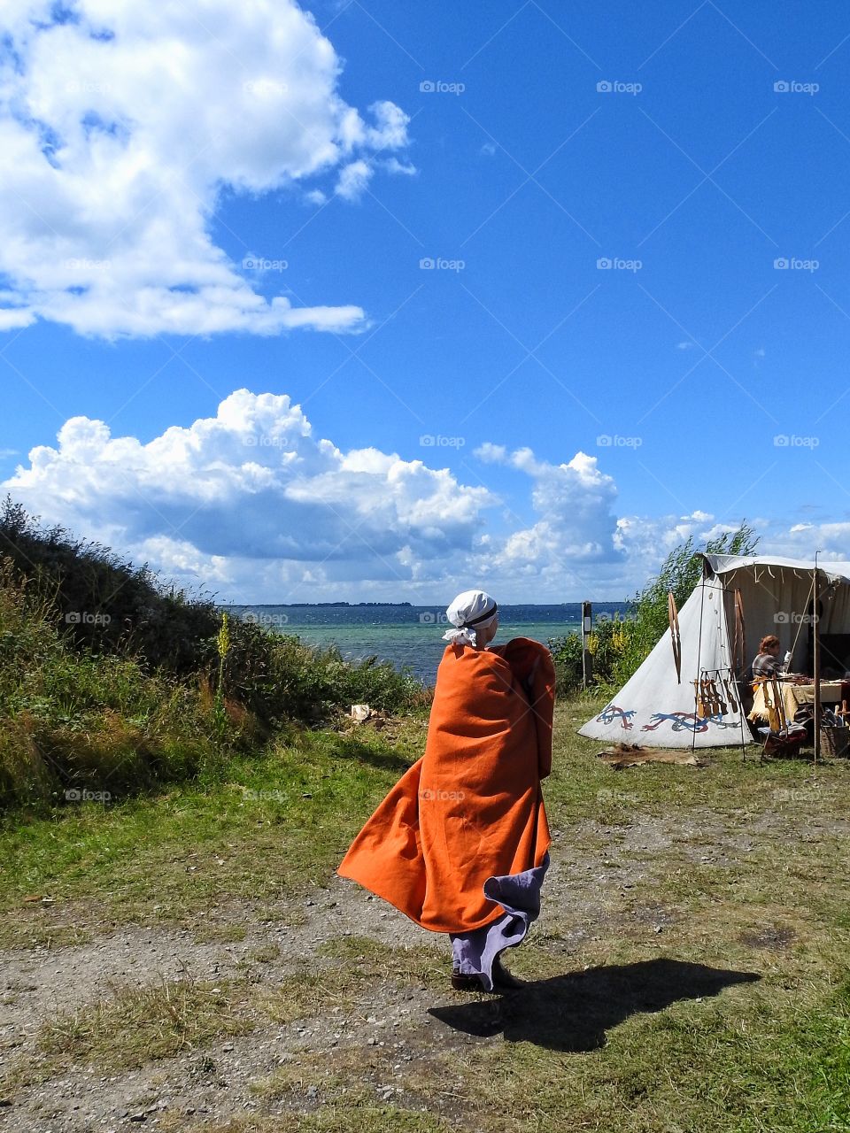 Viking woman walking along