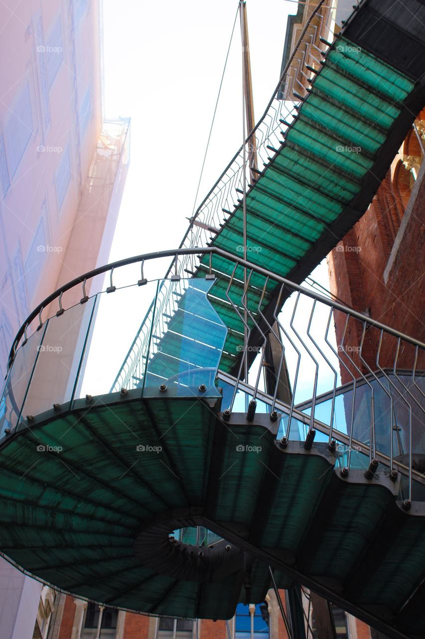 Side view of the unusual semicircular stairs. Milan,  Italy