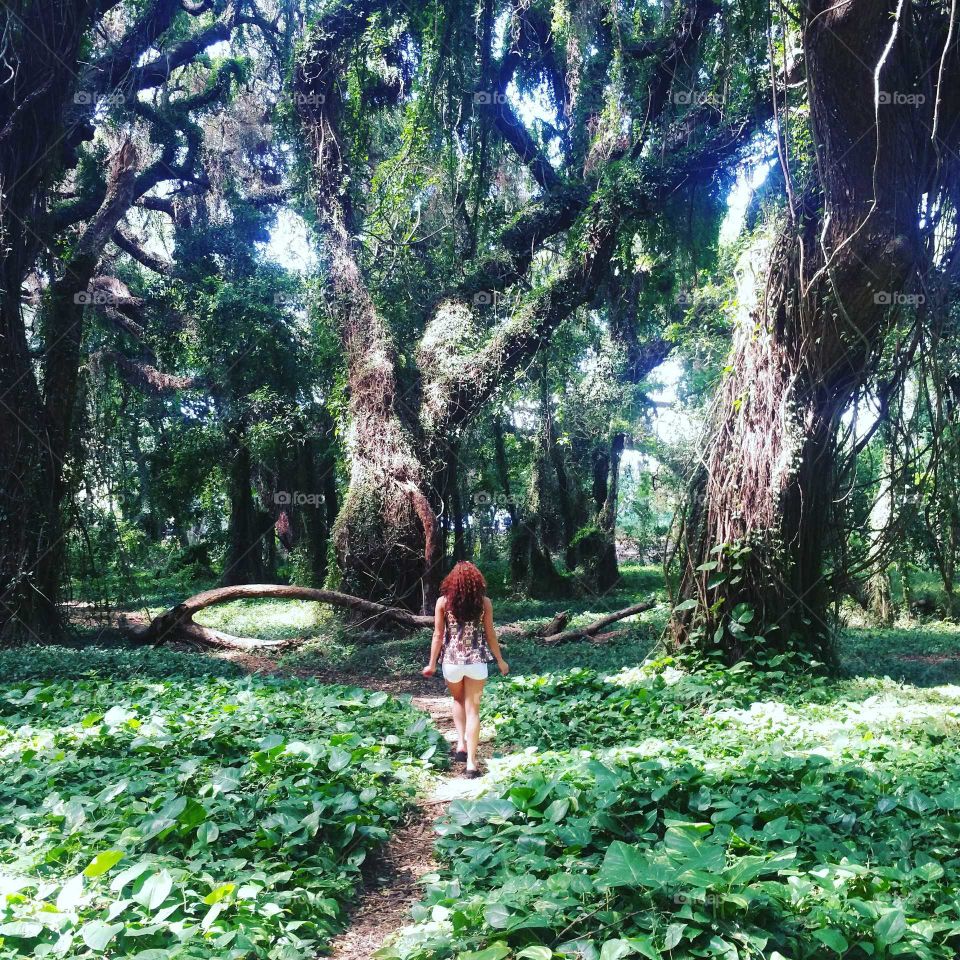 Free spirit exploring the jungle in Maui.