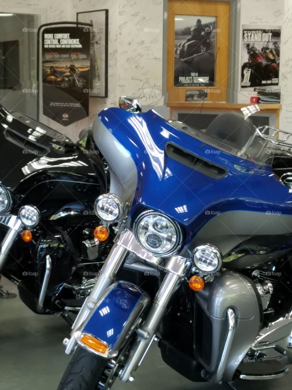 Dealership Harleys on Display.