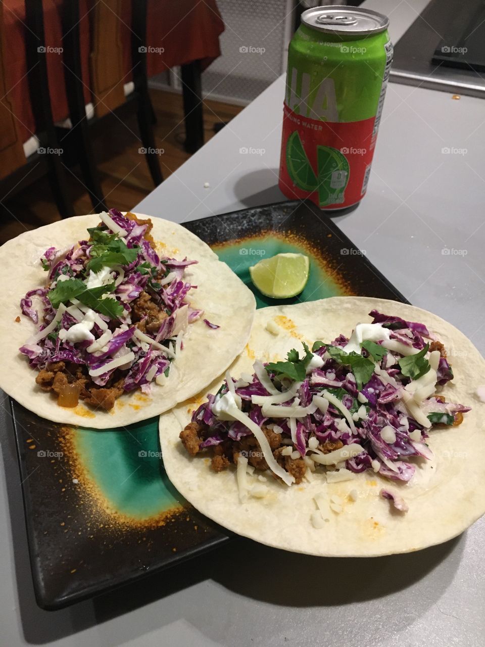 Pork Tacos with purple cabbage 