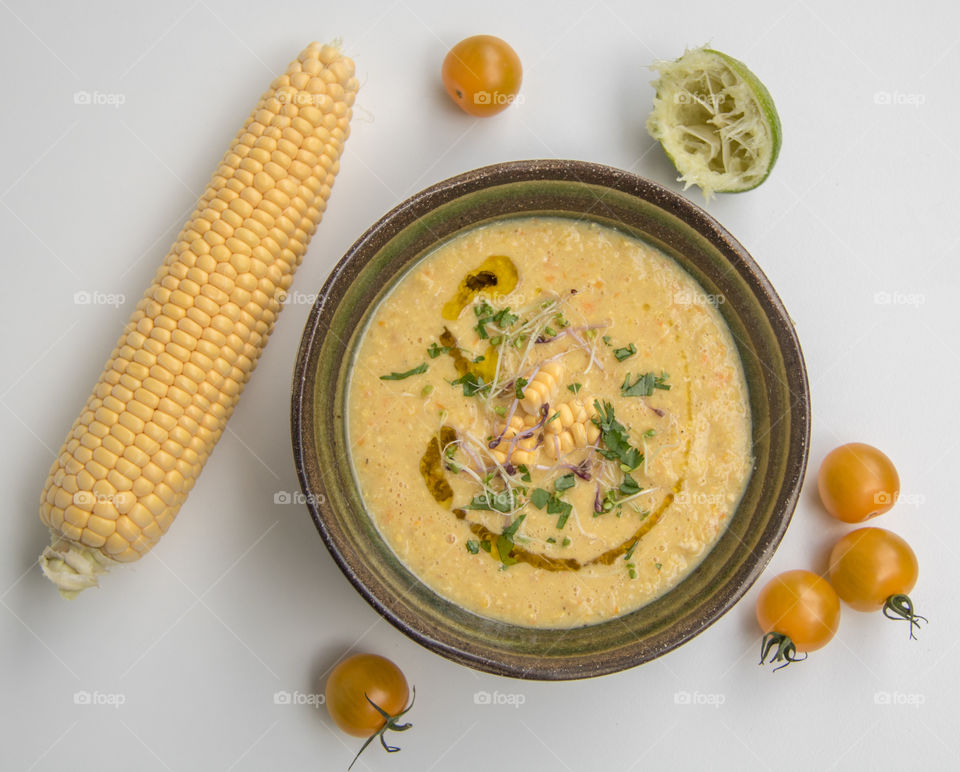 Sweet corn yellow tomato gazpacho 