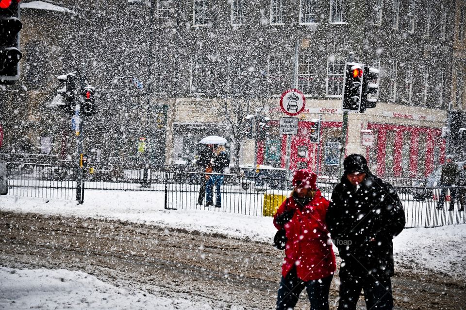 Some snowstorm explorers out seeing what it is like to walk around in the biggest snowfall that Edinburgh has seen in years. The snowflakes were some of the biggest I have seen. 