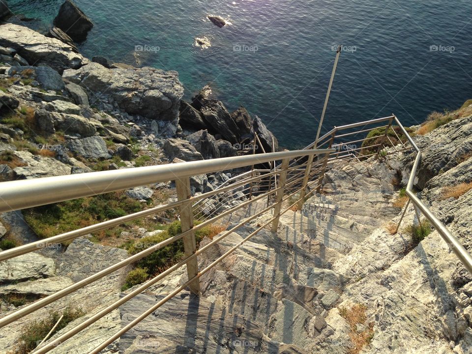 Decent from the chapel. Agios Ioannis Sto Kastri also known as the Mamma Mia Chapel has a very steep set of steps.