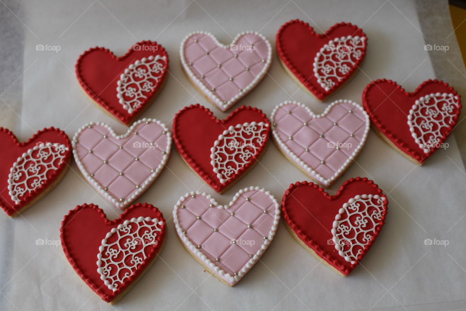 Heart shape fondant covered cookies