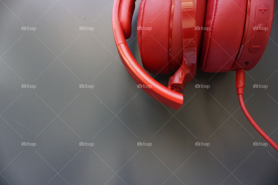 Red headphones in the corner