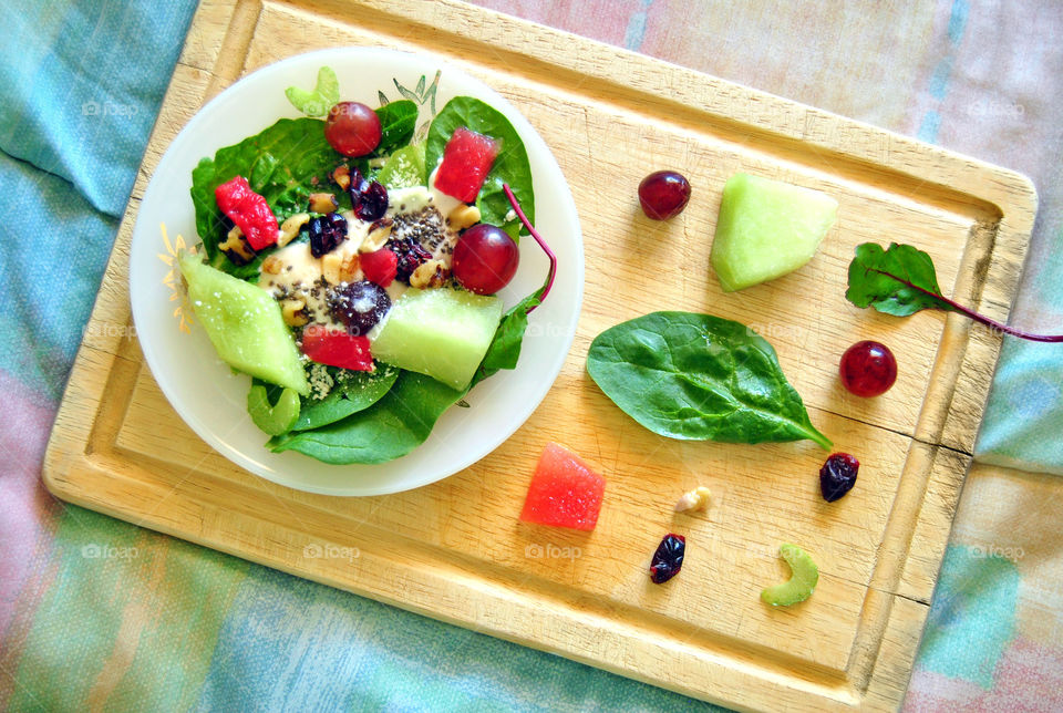 Flat Lay of Waldorf Salad and ingredients