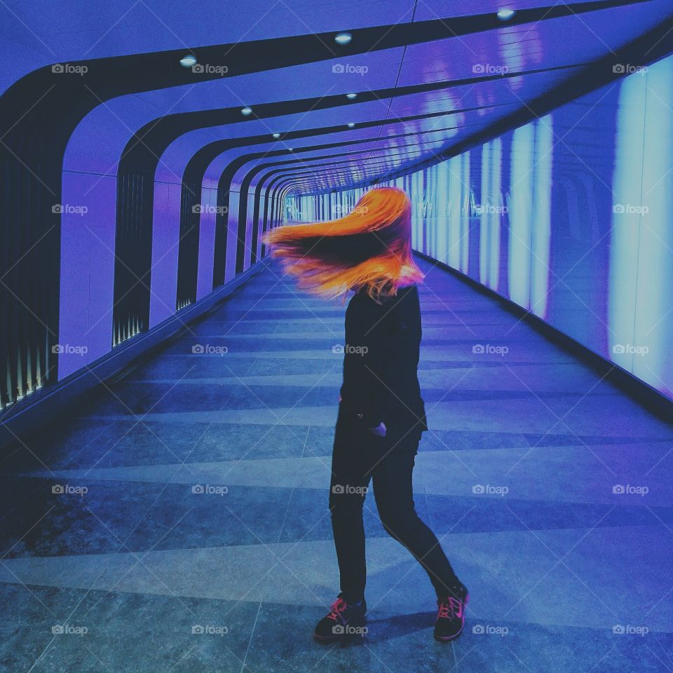 Redhead in tunnel