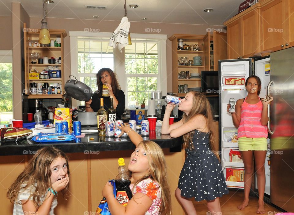 Back to school. A "day-in-the-life" photo of the kids & I in the summer. **Note: the kids are not really drinking beer, or Rockstar**